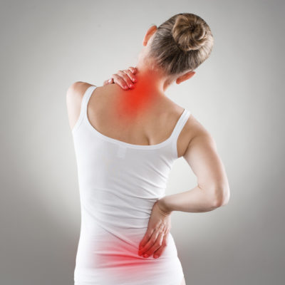 Spine osteoporosis. Spinal cord problems on woman's back